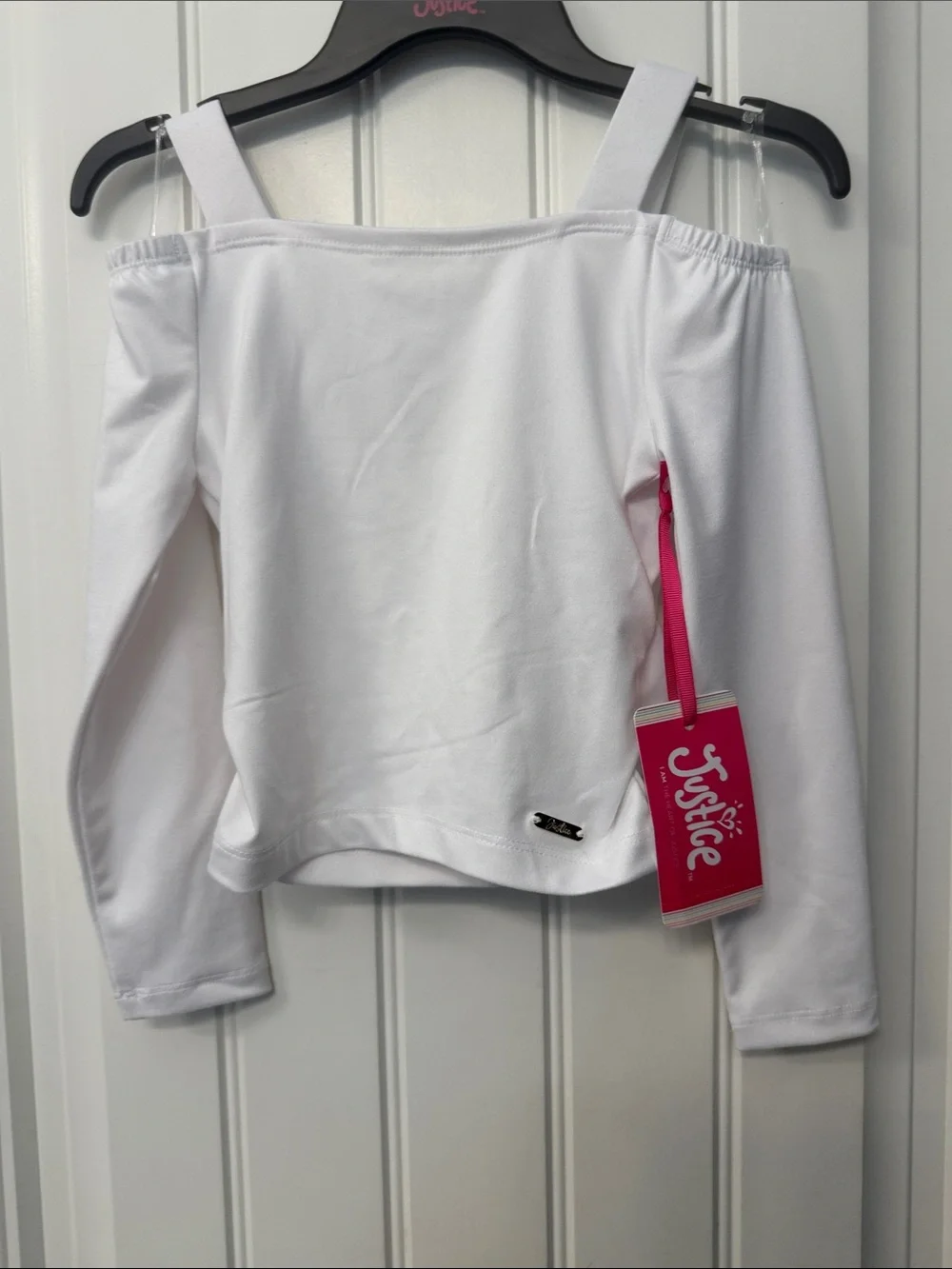 Justice Girls' White Off-Shoulder Long Sleeve Top size 5/6